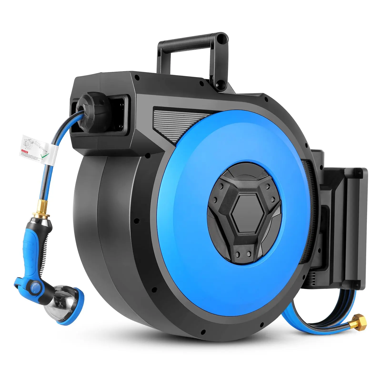 Retractable Garden Hose Reel, Heavy Duty Hose Reel, Wall Mount, with 10- Function Sprayer Nozzle, Any Length Lock/Auto Rewind/180° Swivel Bracke, Watering System for Garden Garage Lawn Care