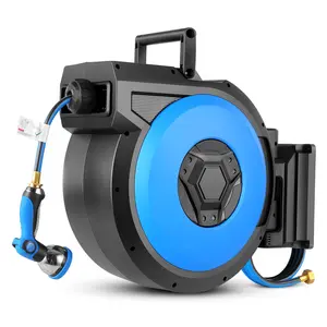 Retractable Garden Hose Reel, Heavy Duty Hose Reel, Wall Mount, with 10- Function Sprayer Nozzle, Any Length Lock/Auto Rewind/180° Swivel Bracke, Watering System for Garden Garage Lawn Care