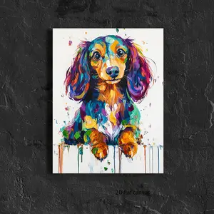 2D Print, 1 Framed Dachshund Wall Painting - Colorful Pet Portrait, High-Definition Canvas Decorative Painting 11.8* 15.7inch (30* 40cm ) with Wooden Frame -- Modern Home Decor, Can Be Directly Hung in Living Room, Bedroom