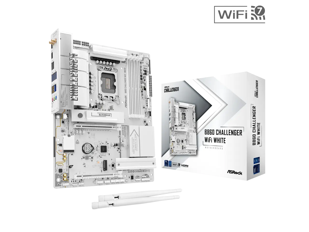 ASRock B860 CHALLENGER WIFI WHITE LGA 1851 Intel B860 SATA 6Gb/s DDR5 Intel Core Ultra ATX Motherboard