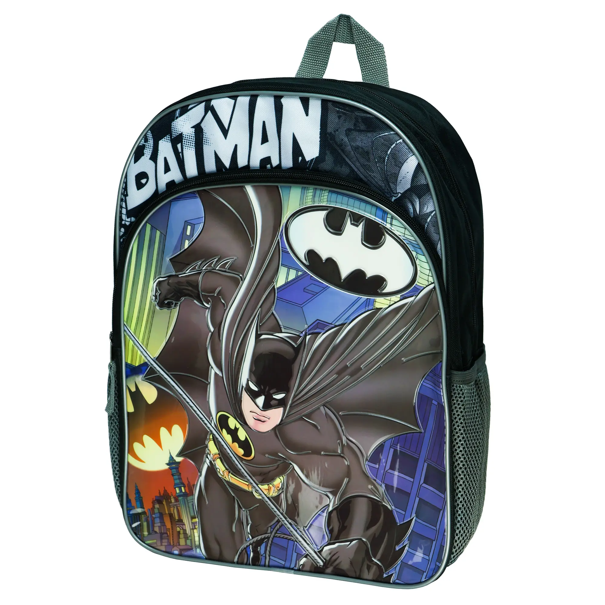 DC Comics Batman Backpack Gotham City 16" Bookbag with Adjustable Shoulder Straps