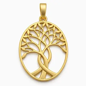 Maite Jewelry Gold Plated Tree of Life Pendant 2.5 Inches with Curved Branches & Delicate Leaves for Meaningful Gifts
