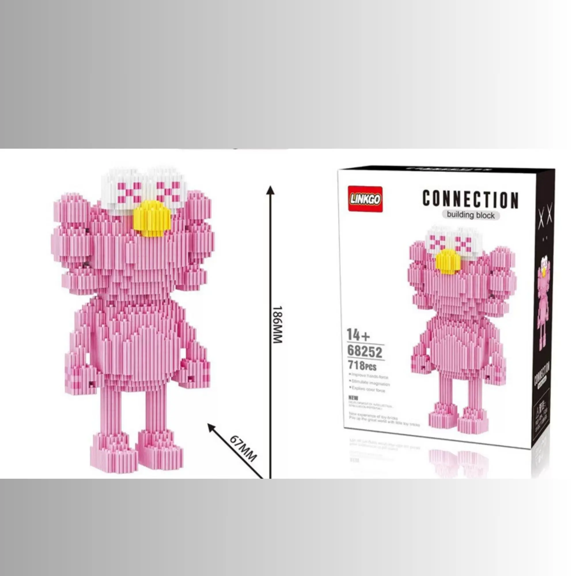Miniblock Bear Pink K-AW Building Blocks Hypebeast Series Building Blocks, Small Particle Building Blocks Ornaments