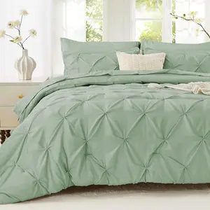 Twin XL Comforter, 5-a Bag, Pintuck for, Includes Comforter, Flat Sheet, Sheet, Pillowcase and Pillowsham, Sage