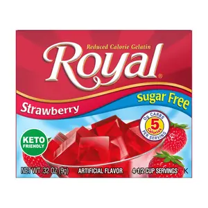 3x Royal Sugar Free Gelatin Strawberry - Snacks Custard Puddings Jelly Dessert Mix Keto Friendly Low Calorie Low Carb Guilt Free Treat Sweet Pantry Staple Fat Fruit Flavored Bulk Lot Bundle Pack Wholesale Value Wholesale.32oz 3ct