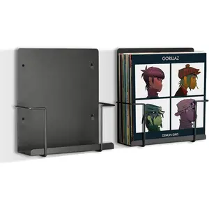 Vinyl Storage Display Holder (2pk) - Wall Mount Record Shelf - Matte Black, Fits 30 LPs, Minimalist Steel Shelves, Frame Album Art