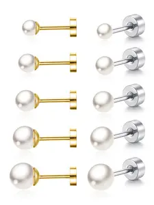 2pcs Simple Imitation Pearl Stud Earrings for Women & Girls, Hypoallergenic Stainless Steel Screw Back Pierced Studs, High Quality Earrings, Elegant Jewelry Gift