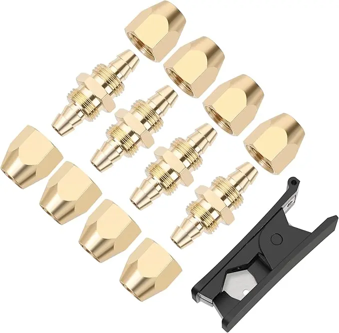 4 Packs Durable Solid Brass Reusable Pipe Connector Fittings, 1/4-Inch ID PU Polyurethane Hose Repair Kit, Automotive Air Hose Splicer End Repair Tools, Pipe Connector Fitting
