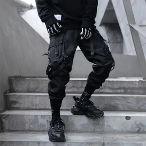 Ibp171 Niepce Matte Black Techwear Paratrooper Cargo Pants with Strap