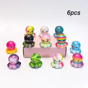 Set of 6 cute octopus micro slow-rise baby squishy toys ，squeezy squishies  — mini animal fidgets — memory foam party favors and prizes