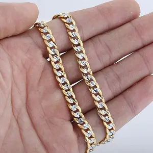 4mm Jewelry Set Flat Hammered Curb Cuban Link Chain Necklace Bracelet For Men Women Male Necklace Fashion Jewelry Valentine Birthday Anniversary Gift