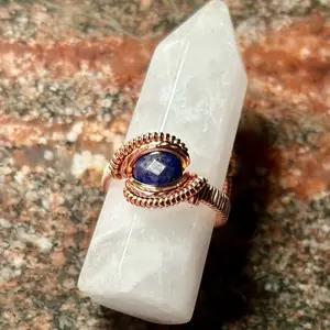 Copper and Blue Lapis Lazuli Wire Wrapped Ring