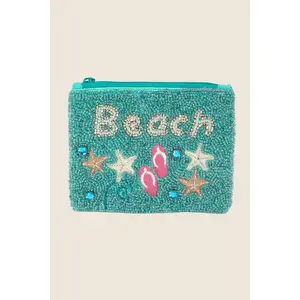 Seed Beaded Beach Theme Coin Purse: TURQUOISE