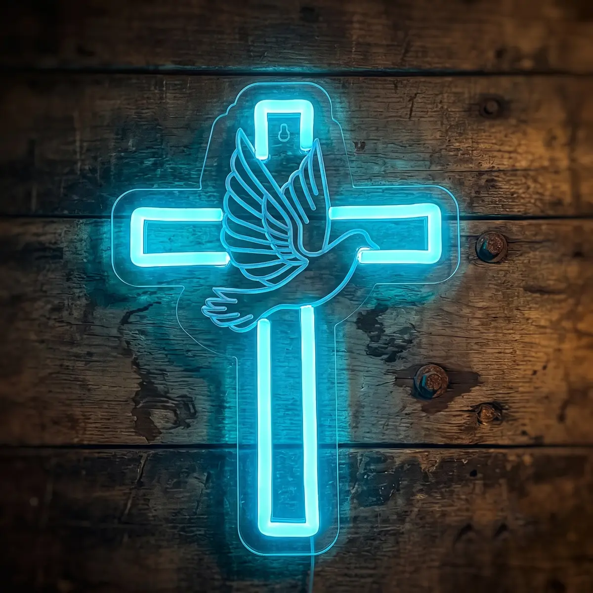 Cross with Dove LED Neon Sign - Ice Blue Religious Light Sign for Church, Bedroom & Wall Decor