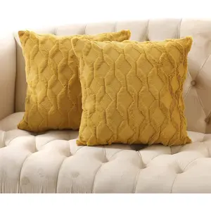 Pack of 2 Faux Wool Throw Pillow Covers 20x20 Inches Decorative Farmhouse Velvet Couch Pillow Case Soft Plush Square Boho Cushion Pillowcase, Yellow