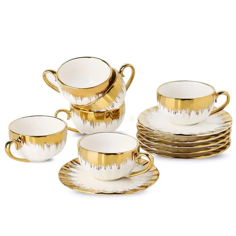 Luxury Style Coffee Cup & Saucer Set, Latte Cup, Beverage Cup Set, 6/12pcs Vintage Kitchenware Coffee Cup & 6/12pcs Saucer, Dinnerware Coffee Mug & Saucer for Home Office Use