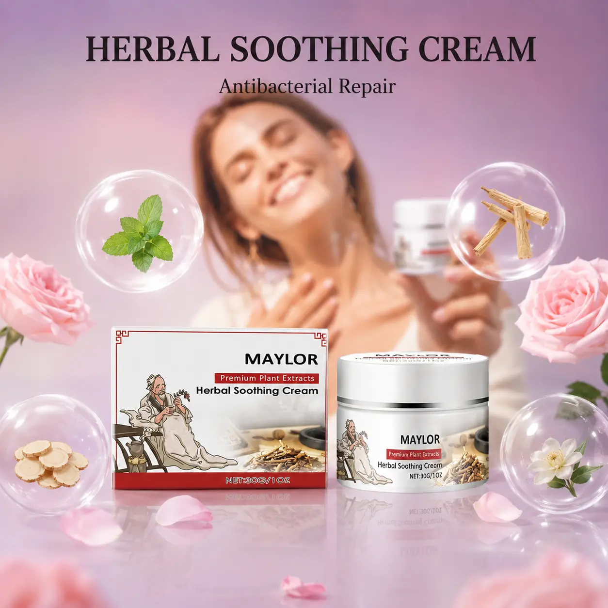 MAYLOR Psoriasis & Eczema Cream, Natural Herbal Ointment for Itch Relief, Dry & Sensitive Skin, Soothing Hydrating Treatment with Centella & Salvia, Antimicrobial Moisturizing Care, 30g