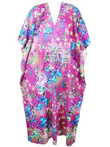 Pink Beach Maxi dress, Kimono Caftan dresses, Cotton Floral Kaftan L-3X