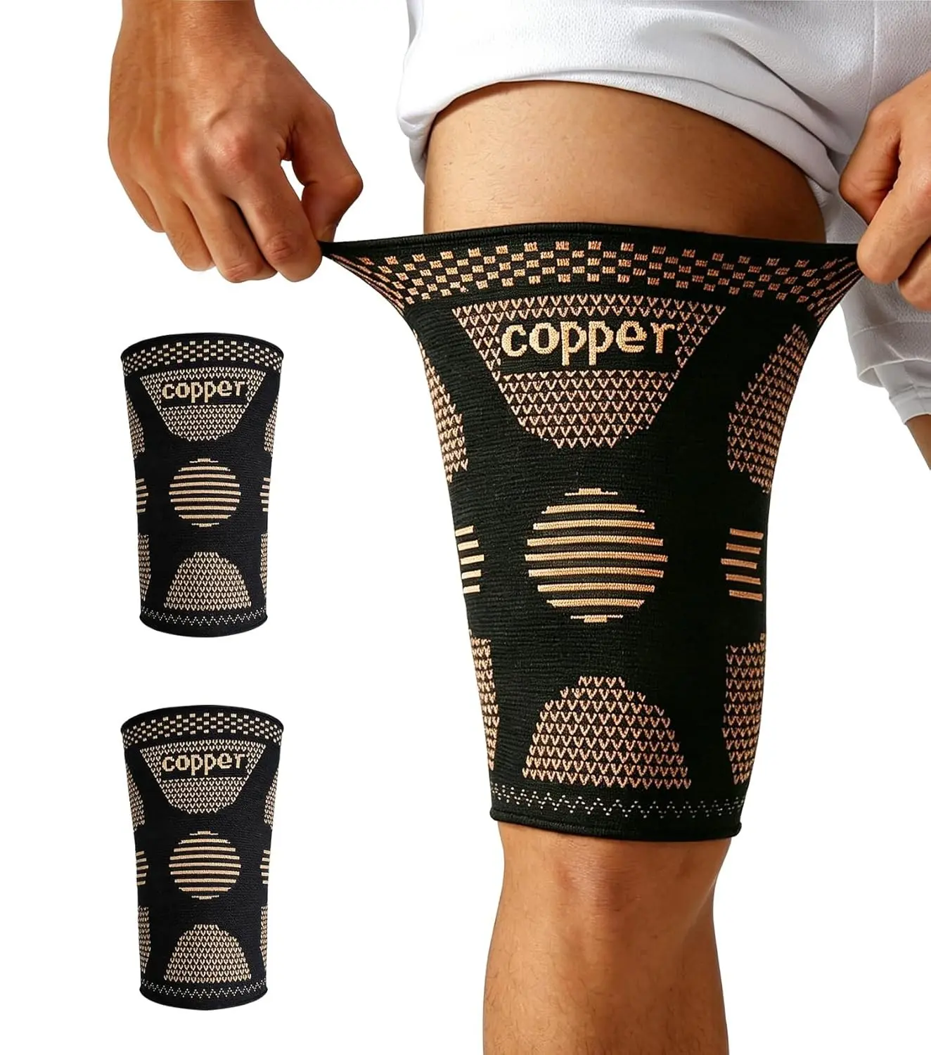 1 Pair Thigh Compression Sleeve, Hamstring Compression Sleeve for Men and Women, Thigh Brace for Sciatica Pain Relief, Pulled Muscle Relief, Leg Injury, Workout (Brown, Large)