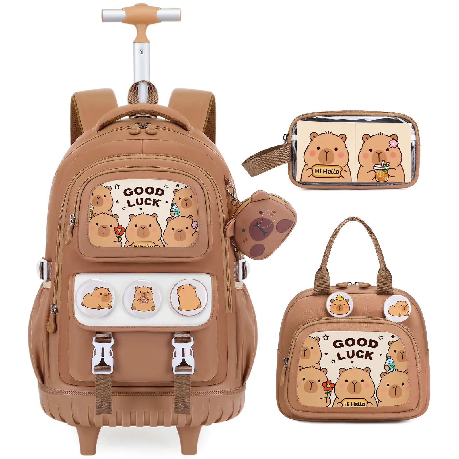 SIMILOVE 3-in-1 Design Rolling Backpack for Girls - Back-to-School 3PCS Set with Lunch Bag, Pencil Case, Built-in Organizer, Cute Wheeled Bookbag for Elementary School Students, Childrens Bag (12.2in x 7in x 17.7in)