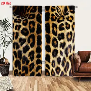 2D Flat Leopard Spot Pattern Blackout Curtain 2-Piece Set, Home decoration curtain, Light Tan Base with Black Spots Decorative Window Curtains, Soft Textured Thermal Insulated Draperies for Home, Camouflage Design Window Treatment