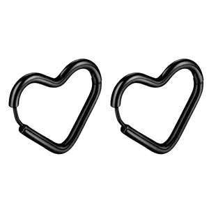 OIDEA Black Heart Metal Hoop Earrings, 316 Surgical Steel Hypoallergenic Polished Drop Earrings for Women Daily Wear, Black Heart Earrings