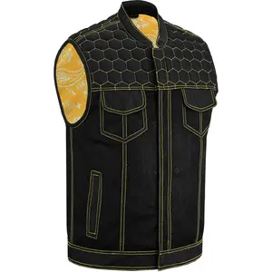 RENEGADE CLASSICS Gloom Gold™ Men's Black Mesh Textile Vest - Stitch-Detailed Paisley Tops with Sublimation Print & Functional Zipper