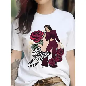 Women'S Trendy Floral Print T-Shirt - Breathable & Comfortable Round Neck Short Sleeve Top, Perfect for Spring, Summer, Fall, and Winter, Casual Chic Design, Ladies T Shirts