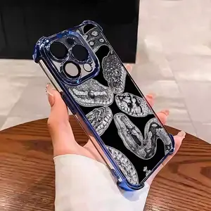 Python Gathers Amazon Tropical Jungle Style Pattern Mobile Phone Case for iPhone16 Girls 15/14/13/12/11 Light Luxury Xs Bare Metal Feel Pro Ultra-thin Max Plus Silicone Soft Drop-proof Shockproof Protection Boys Screen Protector Case 07X-L0327