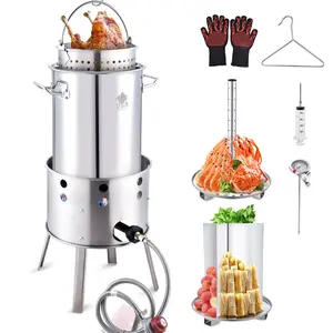 ARC 32QT Stainless Steel Turkey Fryer Kit with Burner Seafood Boil Pot & Basket Crawfish Boil Tamale Steamer Crab Boil Pot with Injector Thermometer High Temperature Resistant Gloves