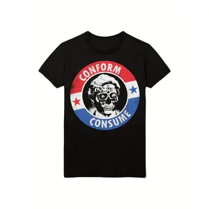 They Live Consume Graphic T-Shirt for Men & Women - Retro 80s Pop Culture Design with Iconic "They Live" Movie Art, Soft Breathable 220gsm Heavyweight Fabric, Loose Fit Round Neck Casual Tee, Machine Washable Unisex Shirt for Halloween & Casual Atti