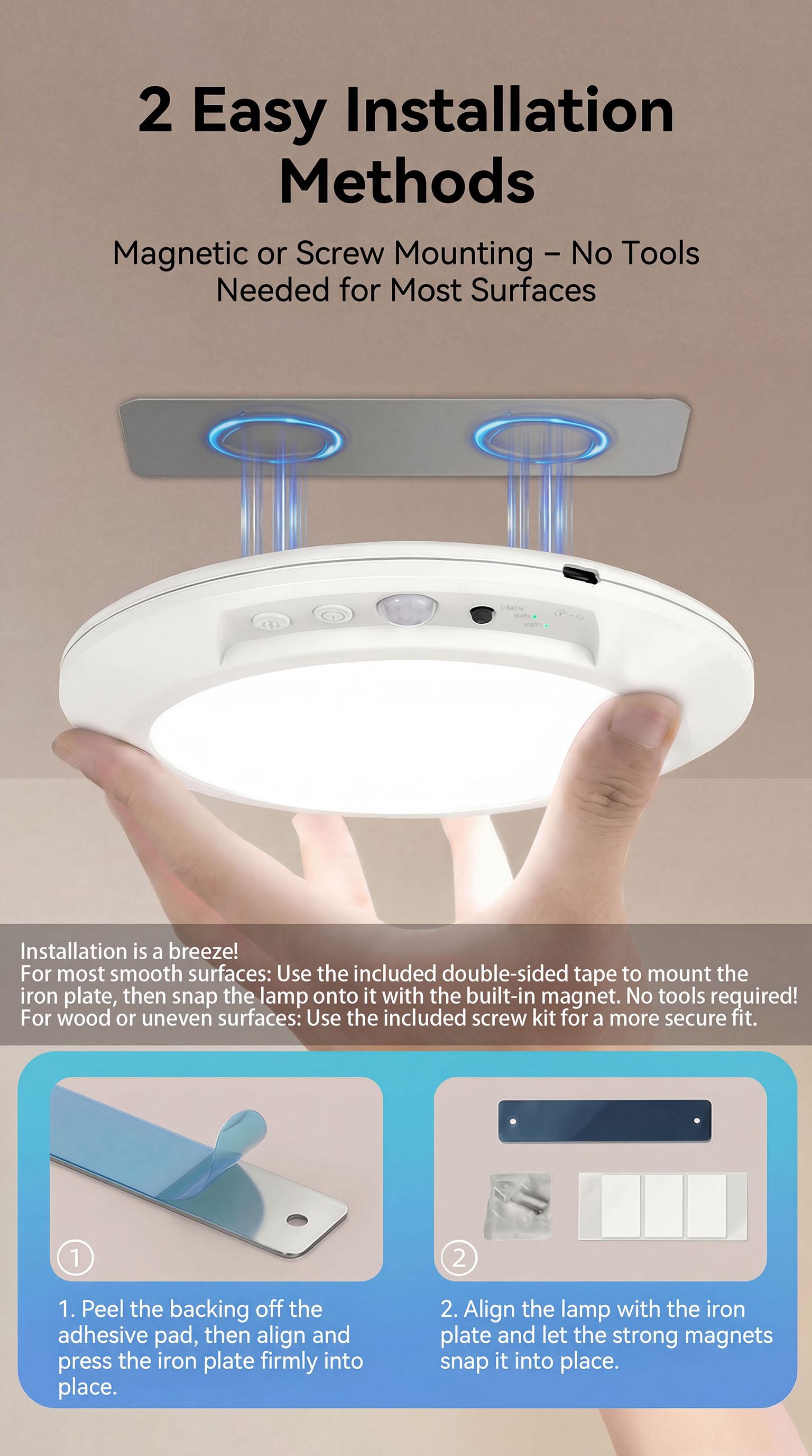 Rechargeable Motion Sensor Ceiling Light with Remote - Magnetic Wireless Ceiling Light Battery Powered for Closet Shower Stairs Shed Hallway Porch Patio ect,Suitable for various scenarios, easy to install