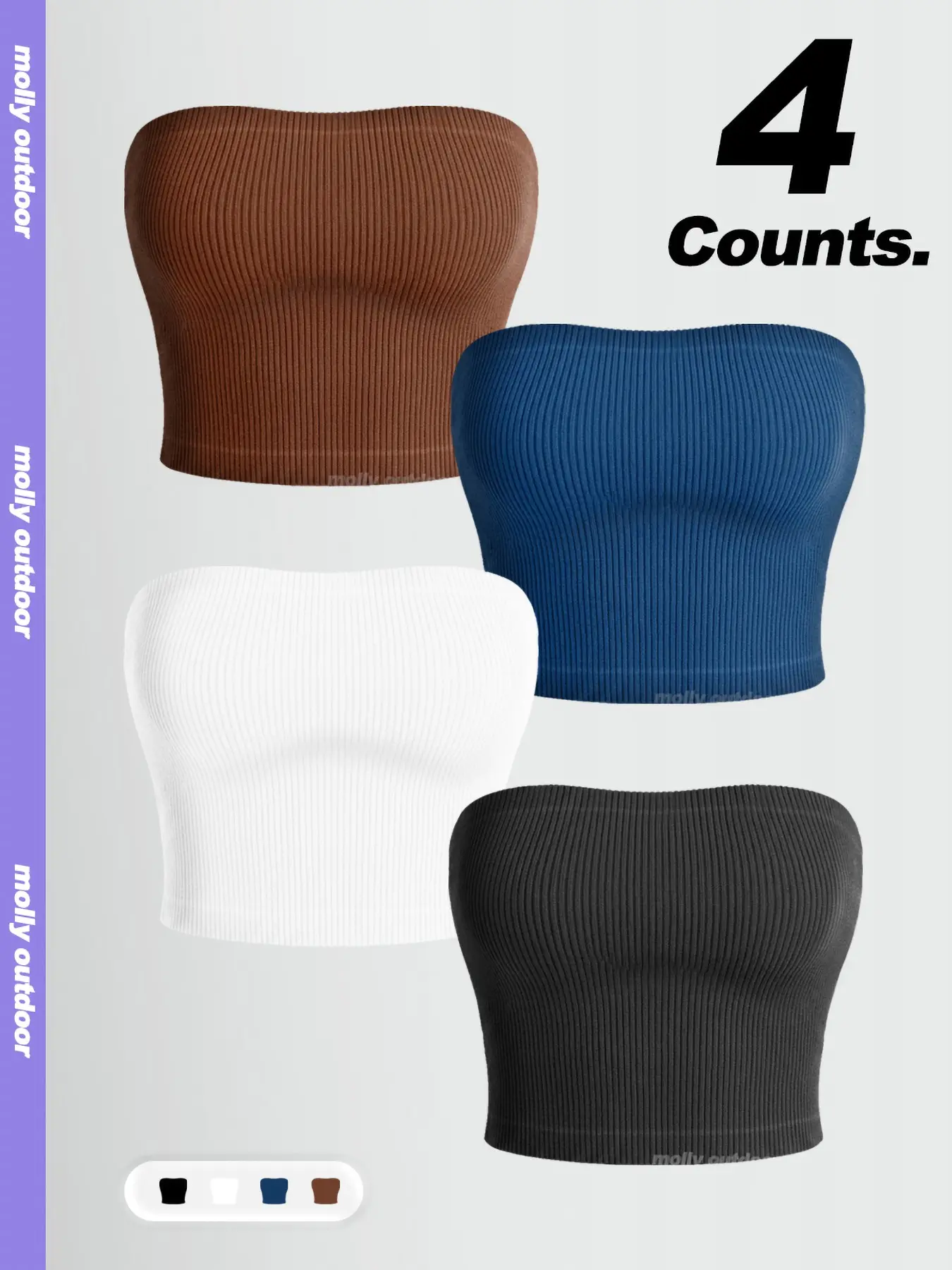 Tightening Shaping Full Coverage Sports Bra, Strapless Underwire, Side Support & Wide Back Straps, Yoga & Workout, Seamless Ribbed Neckline, Soft Breathable, 4-Pack