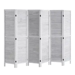 VEVOR Wood Room Divider, 6 Panel Wood Folding Privacy Screen, 66.9 Inches Tall Indoor Louvered Wooden Partition, Portable Decoration Screen, for Room Separation, Home, Office, Restaurant & Bedroom