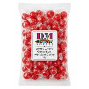 Jumbo Cherry Candy Balls with Gum Center - 1 lb Bulk Bag of Fresh Individually Wrapped Red Sweet Hard Candy Suckers
