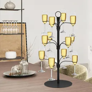 Cocktail Tree Stand for Drinks Champagne Tower Wine Glasses Holder, 3 Tier 12 Holders, Bar Home Drinks Tree Display Suitable for Gin, Cocktails, Champagne, Wine