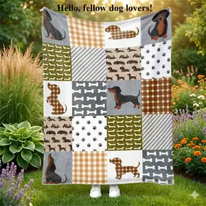 1Pc Soft And Comfortable All Seasons Modern Dachshund Print Flannel Blanket, Flannel Fabric, Suitable For Bed, Sofa Chair Skin-Friendly And Lightweight