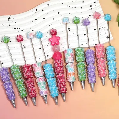 Tenceur 52 Pcs Beadable Mechanical Pens With 48 Plastic Beadable Pen Bulk 4 Pcs 6 Slots Plastic Holder DIY Making Kit Pen Display Stand For School Office(Solid Color