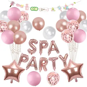 Spa Birthday Party Supplies Girls - Rose Gold Spa Party Balloon Banner Garland, Star Foil Balloons Confetti Balloons, Girls Night Sleepover Party Pajamas Birthday Party Decorations