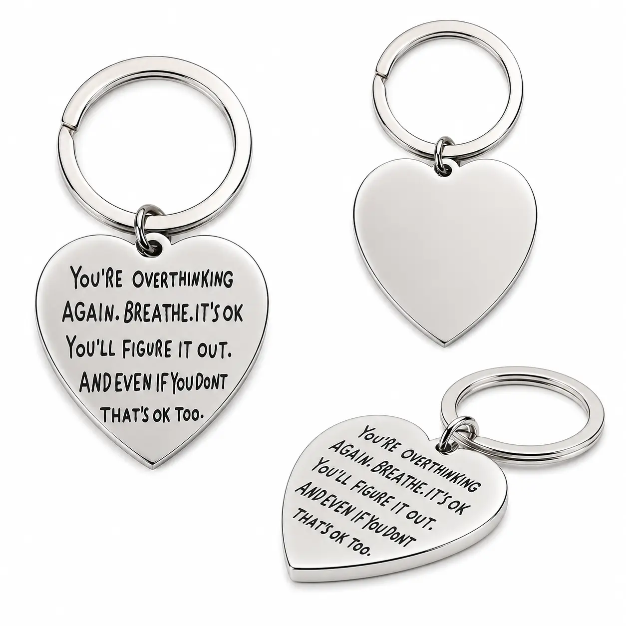 Stainless Steel Positive Quote Keychain - Daily Encouragement for Stress Relief(1pcs)