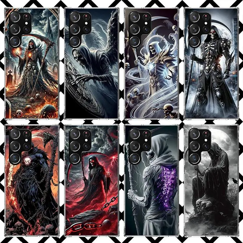 Death Grim Reaper Skull Scythe Phone Case for Samsung Galaxy S26 S25 Edge S24 S23 Ultra S22 Plus S21 FE S20 For iphone 17 16 15 14 13 12 11 17Air Plus Pro Promax Soft Cover Print