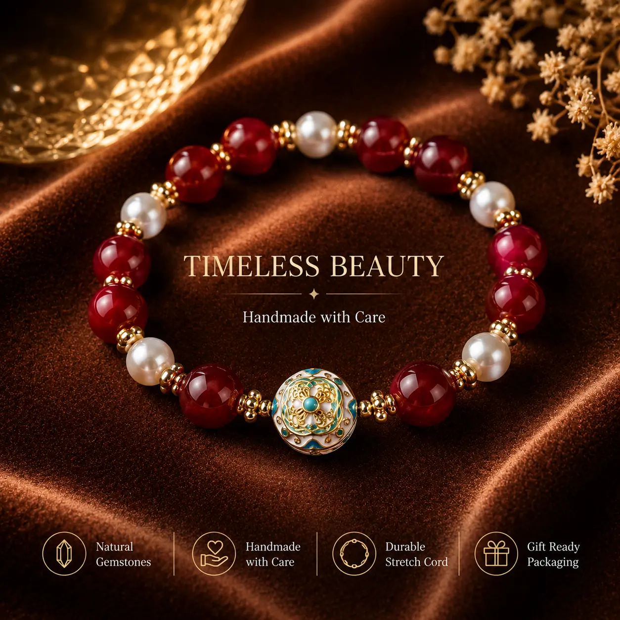 Natural Red Agate Bracelet, Shell Pearl Bracelet, Vintage Beaded Bracelet, Elegant Handmade Jewelry, Timeless Gift for Her