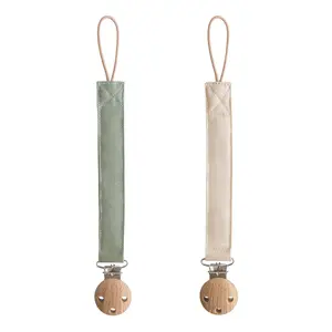 Linen Baby Pacifier Clip Holder| Soft Fabric Strap, 2-Pack (Olive/Shifting Sand)
