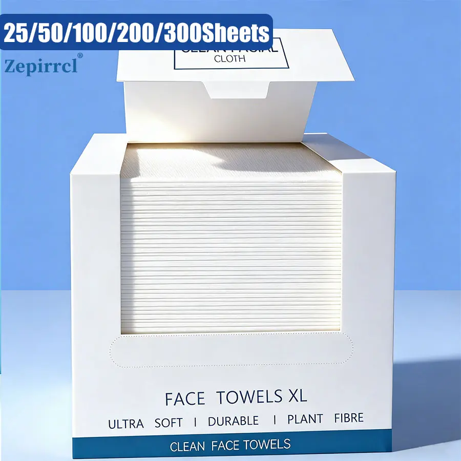 Disposable Facial Cotton Tissues, Extra Large & Extra Thick | 25/50/100/200/300 Sheets Soft, Skin-Friendly & Thick, Suitable for All Skin Types Ideal for Daily Cleansing, Makeup Removal & Skincare Size: 20*26CM 25/50 Sheets Per Box