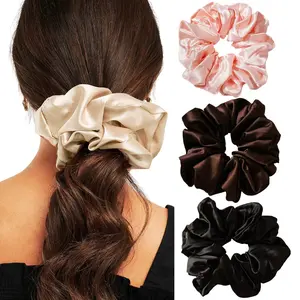 Big Satin Scrunchies for Women, XL  Hair Scrunchies for Thick Hair,  Soft Silk Pillow Scrunchy,  Hair Tie for Curly Hair Buns Ponytails, 4 Pack(B)