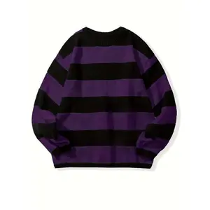 Men's Casual Fashion Striped Pullover Sweater, Spring/Autumn Thin Polyester Knit, Round Neck, Stretchy Fabric, Regular Fit Knitwear Menswear Tops Crewneck