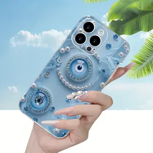 Transparent straight diamond evil eye pattern phone case, suitable for iPhone 17/16/15/14/13/12/11/XS/XR/X/7/8 Plus/Pro/Max/Mini - Creative, fashionable, simple design, personalized full-cover anti-drop protective case