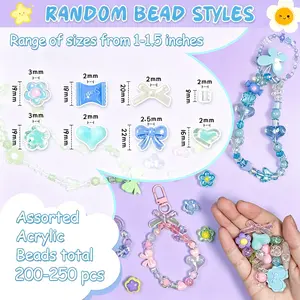 DIY Bracelet & Keychain Making Kit with Acrylic Beads Charms Bow Heart Beads Arts Crafts Jewelry Supplies for Kids Adults 200-250 Pieces