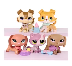 5pcs Mini Pet Toys Bonbon Cat #1660 Collie #272 #2210 Dashchund #932 #2046 with Cute Accessories,Bobble-head Figure Toy
