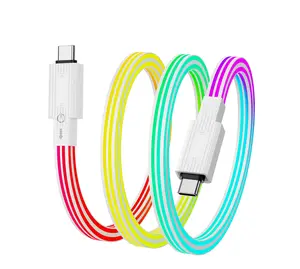 HIPESN 60/100W RGB fast-charging data cable with control switch multifunction fast charging o USB-C to Lightning